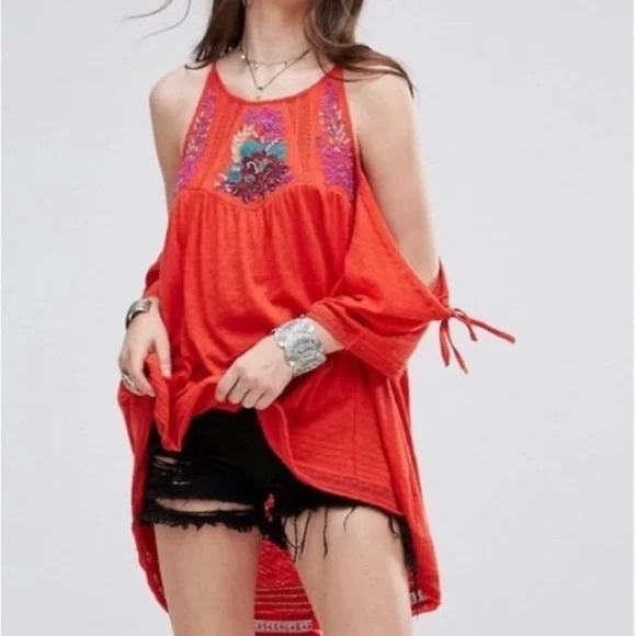 Free People Fast times cold shoulder blouse top - Picture 2 of 8